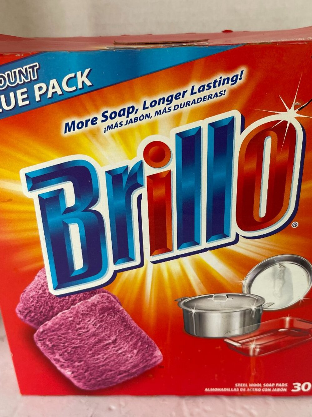 Brillo Steel Wool Soap Pads Orig Scent 30 Count Red Jumbo Value Pack *Open Box*